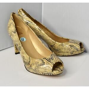 Stuart Weitzman Logo Plainfield Snake-Print Leather Peep-toe Pump Size 11